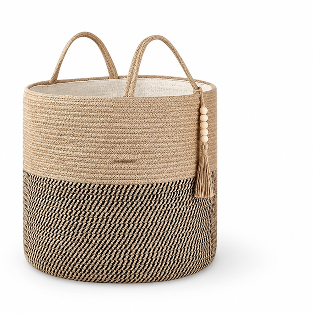 Storage Basket Handcrafted Macramé Foldable Cotton Rope Handles