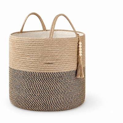 Storage Basket Handcrafted Macramé Foldable Cotton Rope Handles