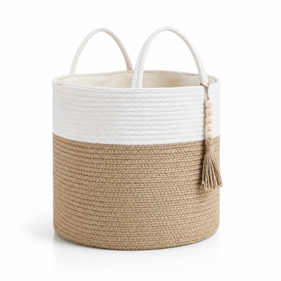 Storage Basket Handcrafted Macramé Foldable Cotton Rope Handles