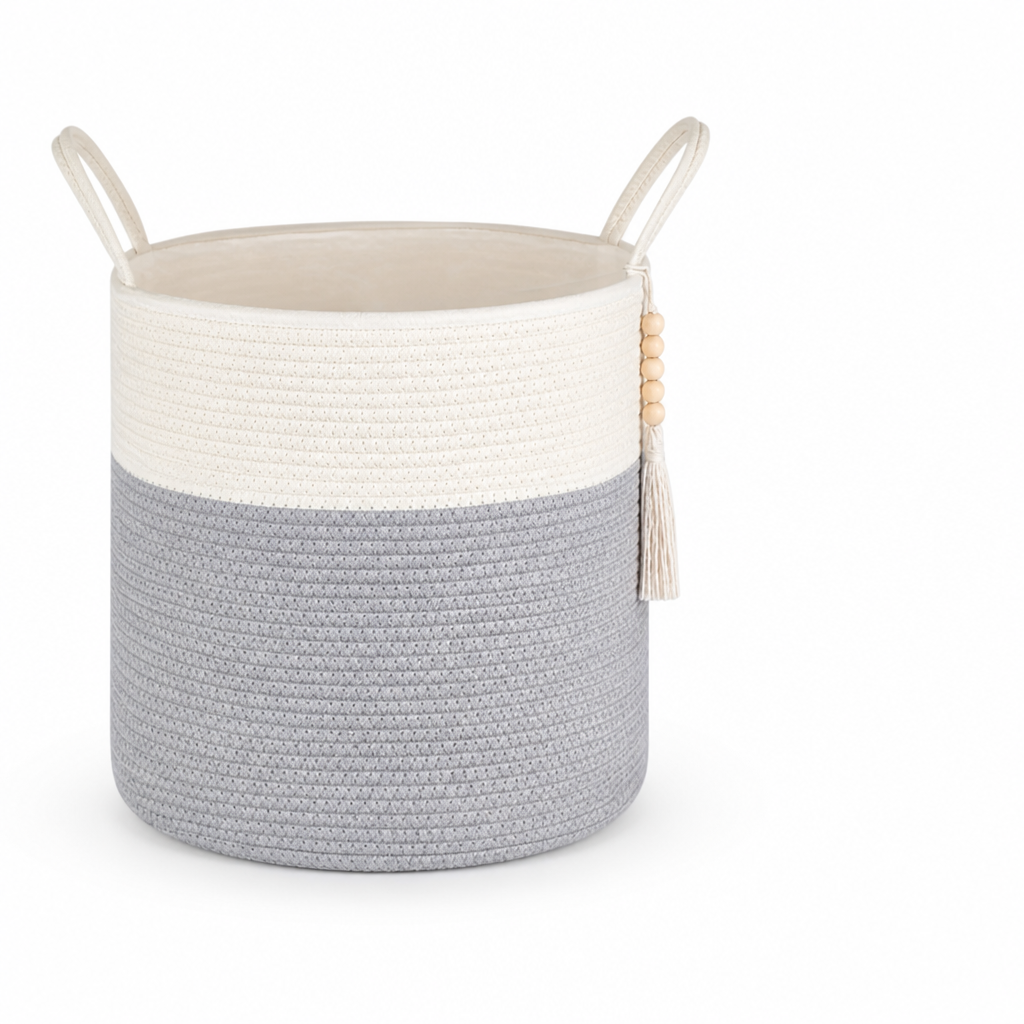 Storage Basket Handcrafted Macramé Foldable Cotton Rope Handles