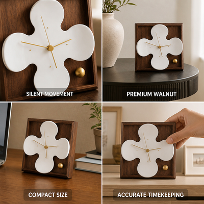 Table Clock Black Walnut Silent Quartz