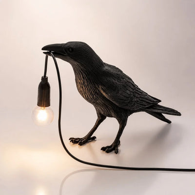 Table Lamp Resin Raven E27 Socket Warm Glow