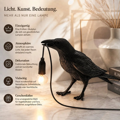 Table Lamp Resin Raven E27 Socket Warm Glow