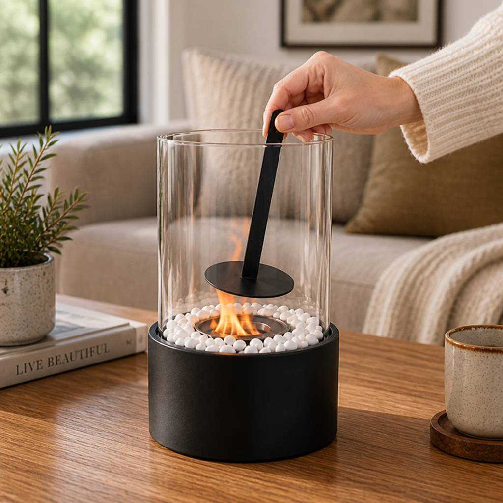 Tabletop Fire Pit Refillable Burner Heat-Resistant Glass