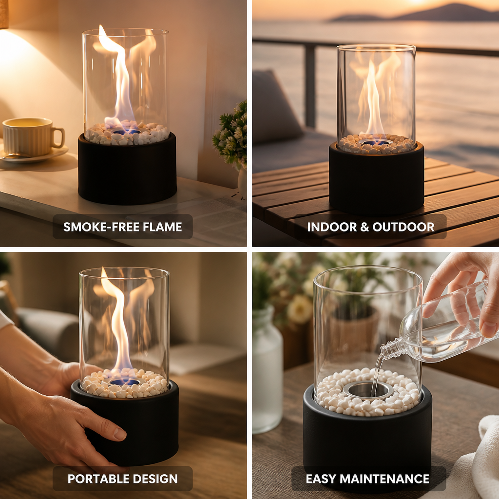 Tabletop Fireplace Smoke-Free Bioethanol Tempered Glass