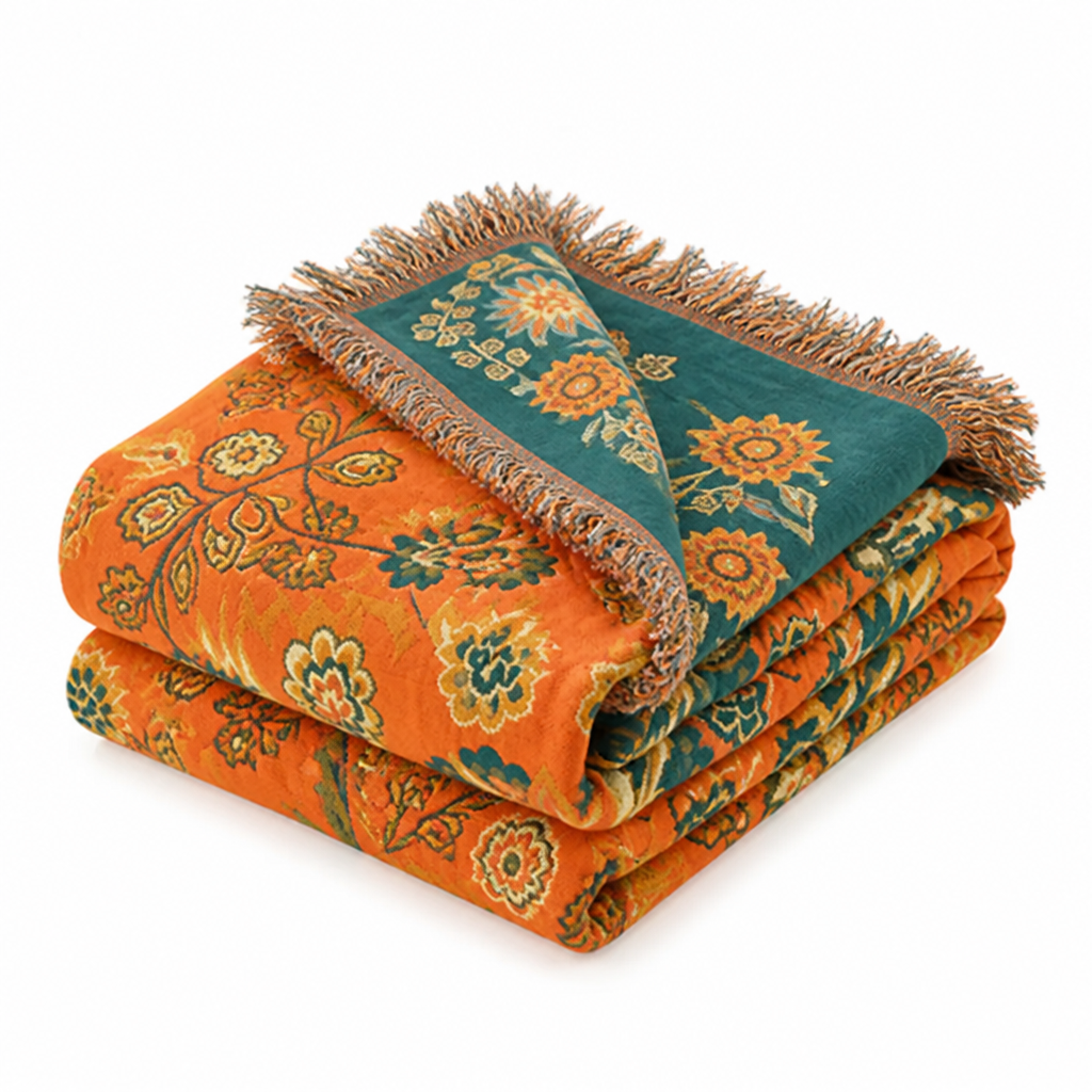 Throw Blanket Double-Sided Floral Cotton Gauze Machine Washable