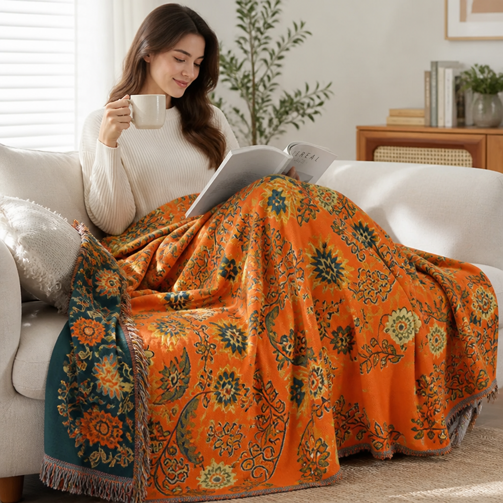 Throw Blanket Double-Sided Floral Cotton Gauze Machine Washable