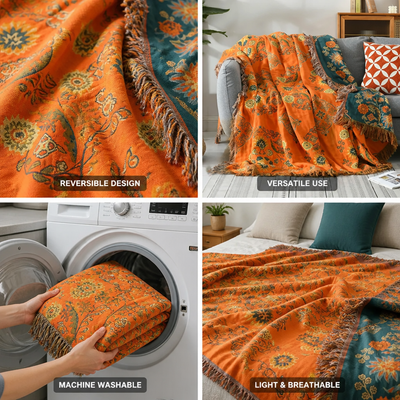 Throw Blanket Double-Sided Floral Cotton Gauze Machine Washable