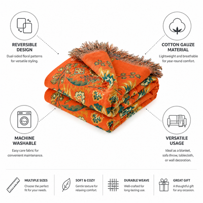 Throw Blanket Double-Sided Floral Cotton Gauze Machine Washable