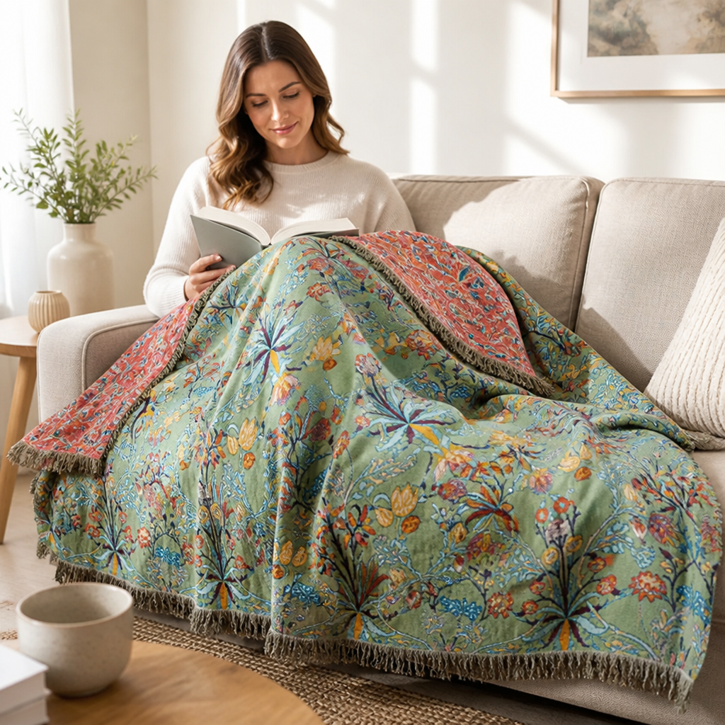 Throw Blanket Oversized Reversible Cotton Jacquard Tassels