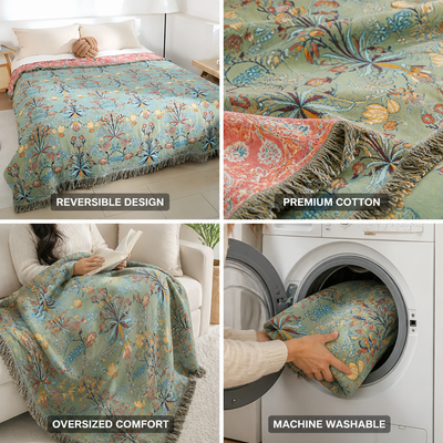 Throw Blanket Oversized Reversible Cotton Jacquard Tassels