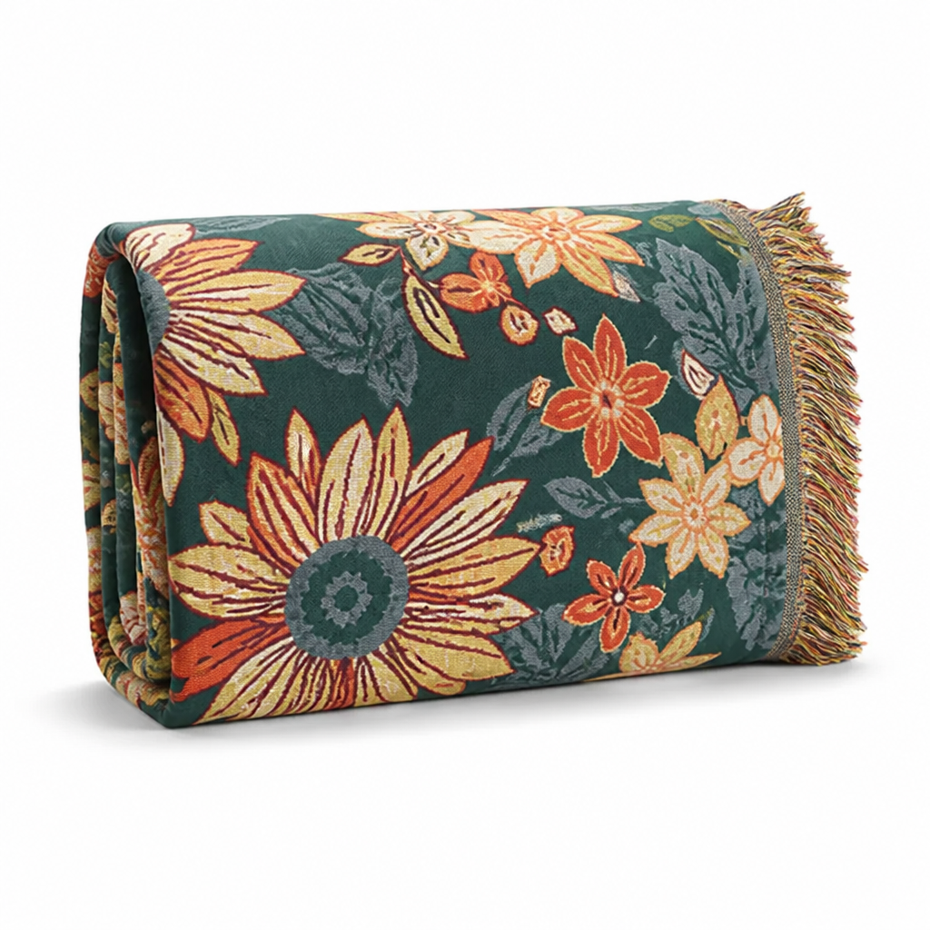 Throw Blanket Pure Cotton Lightweight & Breathable Tassel Edges