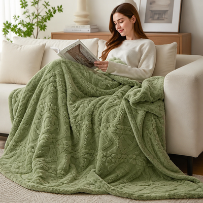 Throw Blanket Reversible Thickened Flannel & Faux Lambswool