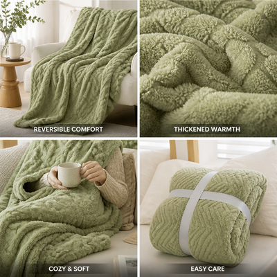 Throw Blanket Reversible Thickened Flannel & Faux Lambswool