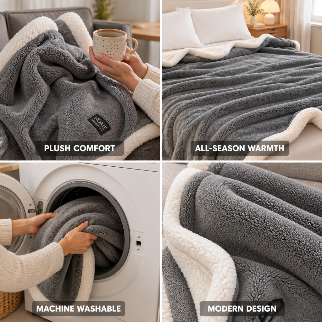Throw Blanket Sherpa Double-Layer Machine Washable