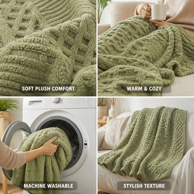 Throw Blanket Textured Plush Machine Washable