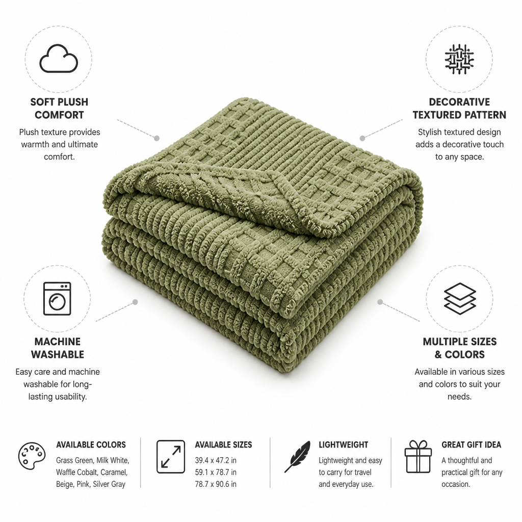 Throw Blanket Textured Plush Machine Washable