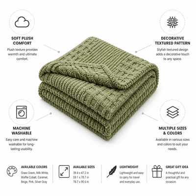 Throw Blanket Textured Plush Machine Washable