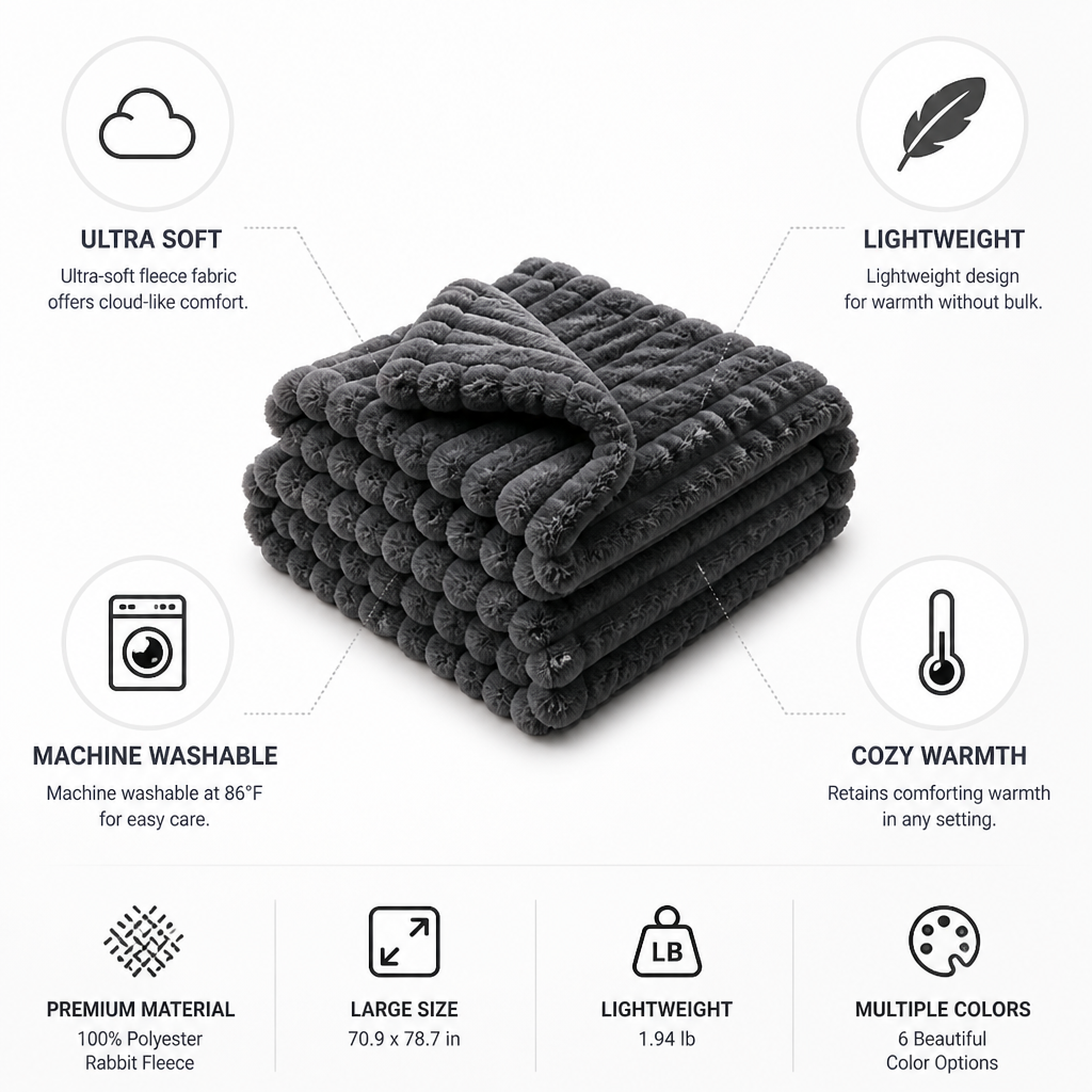 Throw Blanket Ultra-Soft Polyester Fleece Machine Washable