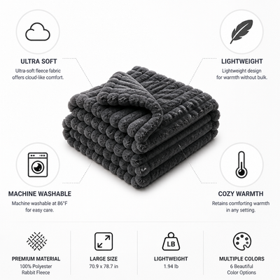 Throw Blanket Ultra-Soft Polyester Fleece Machine Washable