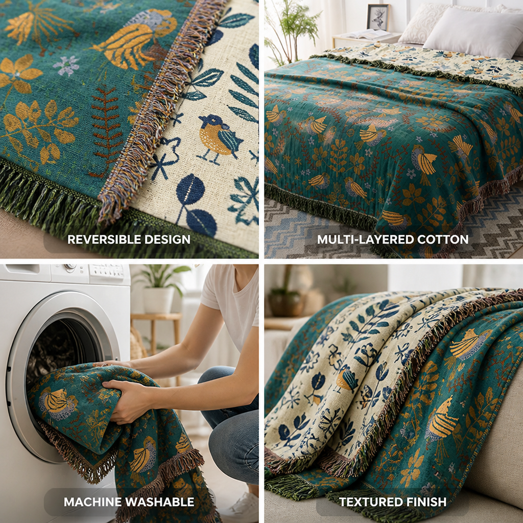 Throw Reversible Cotton Machine Washable
