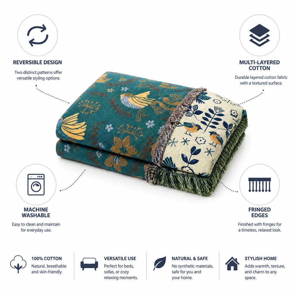 Throw Reversible Cotton Machine Washable