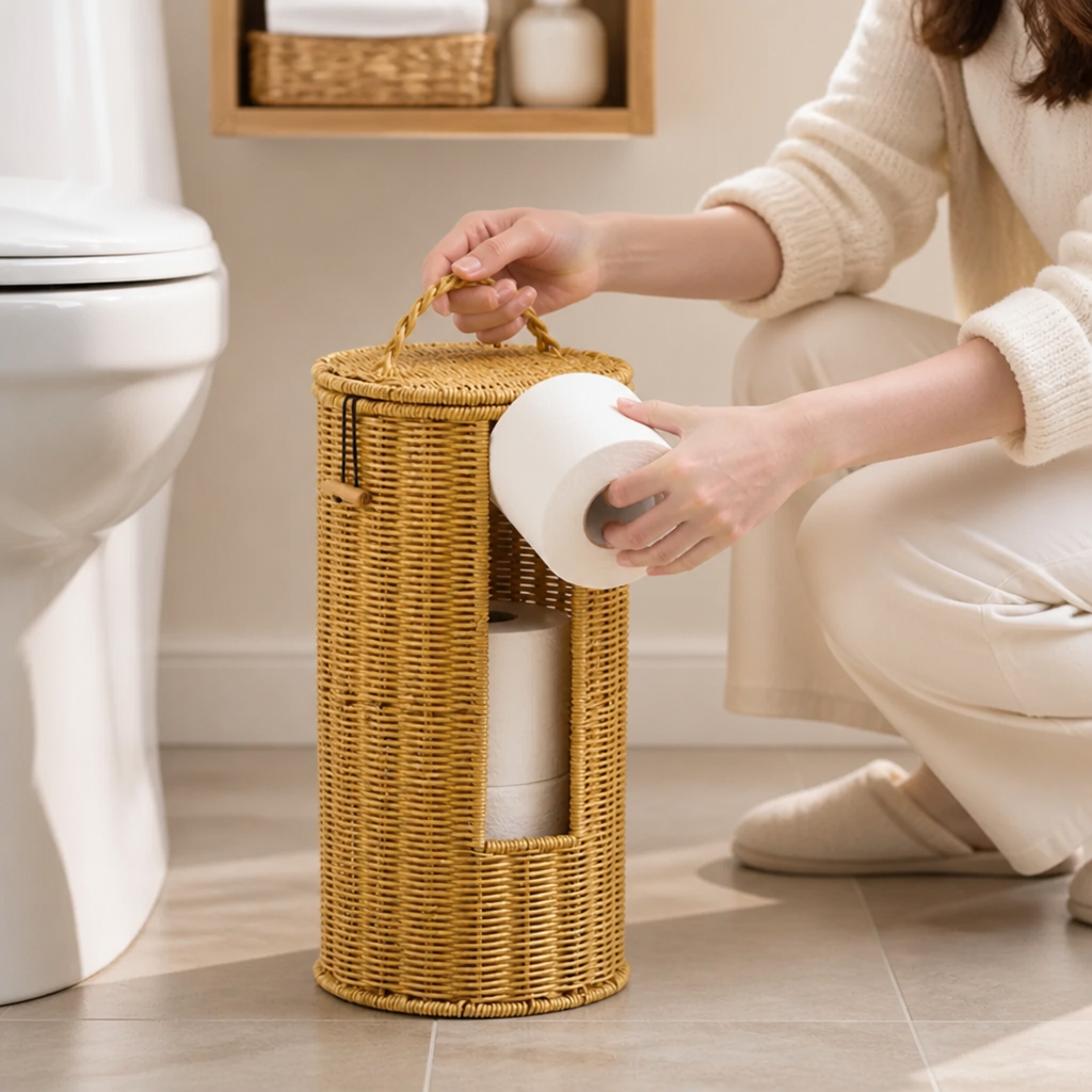 Toilet Paper Holder Freestanding Braided Rope