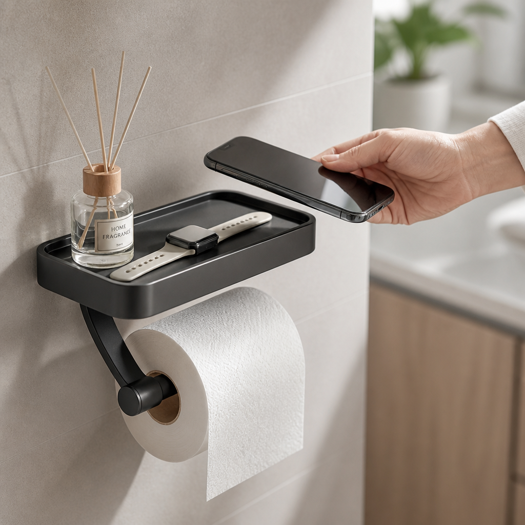 Toilet Paper Holder Wall-Mounted Brushed Stainless Shelf