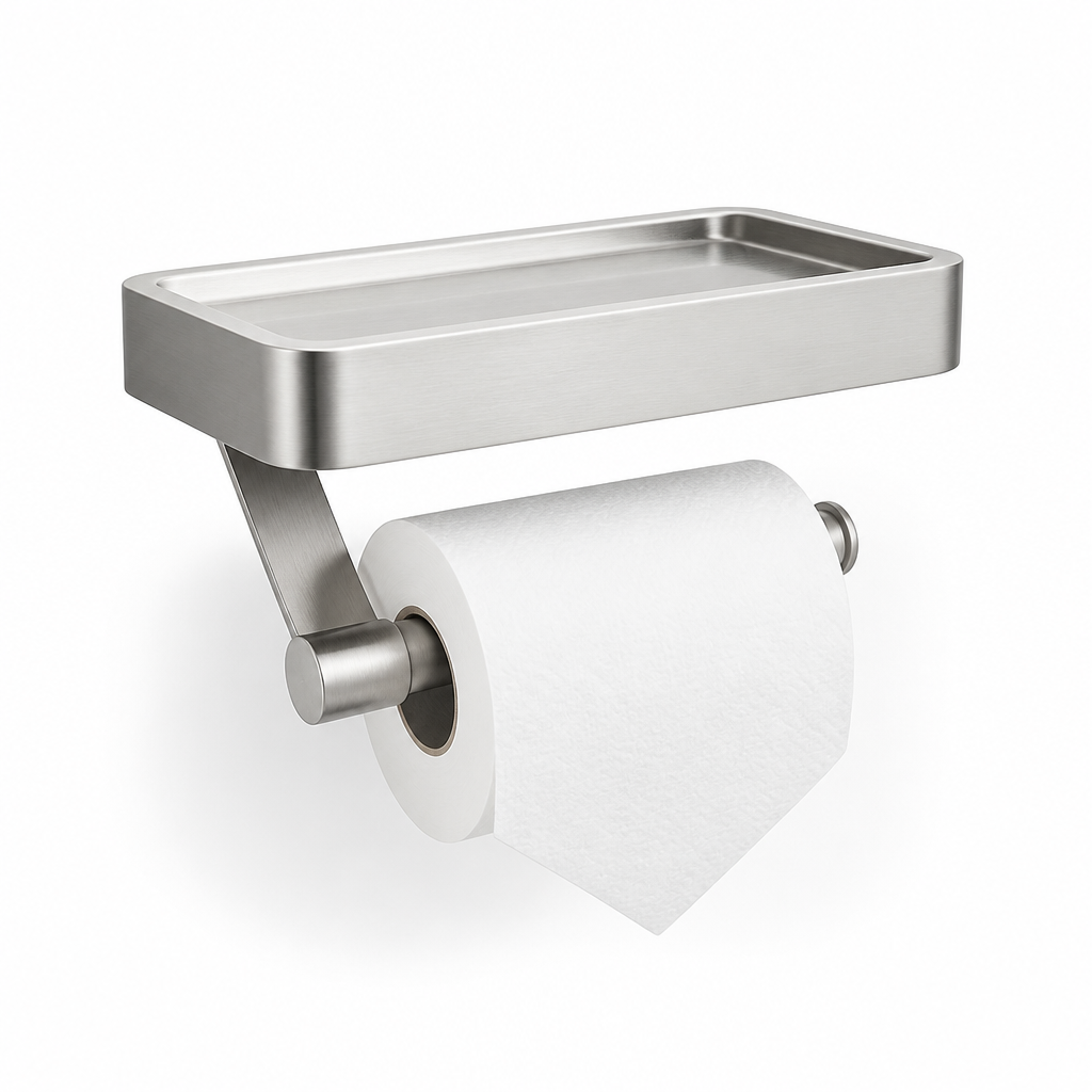 Toilet Paper Holder Wall-Mounted Brushed Stainless Shelf