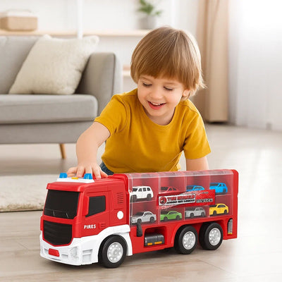 Transforming Race Truck Foldable Multi-Level Track With Six Cars