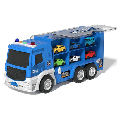 Transforming Race Truck Foldable Multi-Level Track With Six Cars