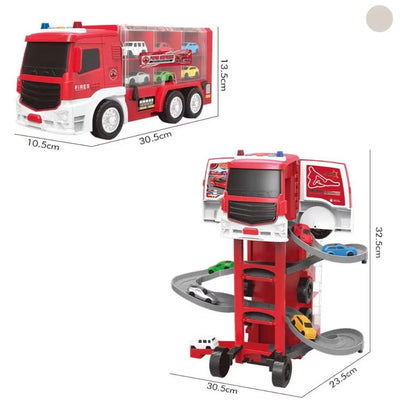 Transforming Race Truck Foldable Multi-Level Track With Six Cars