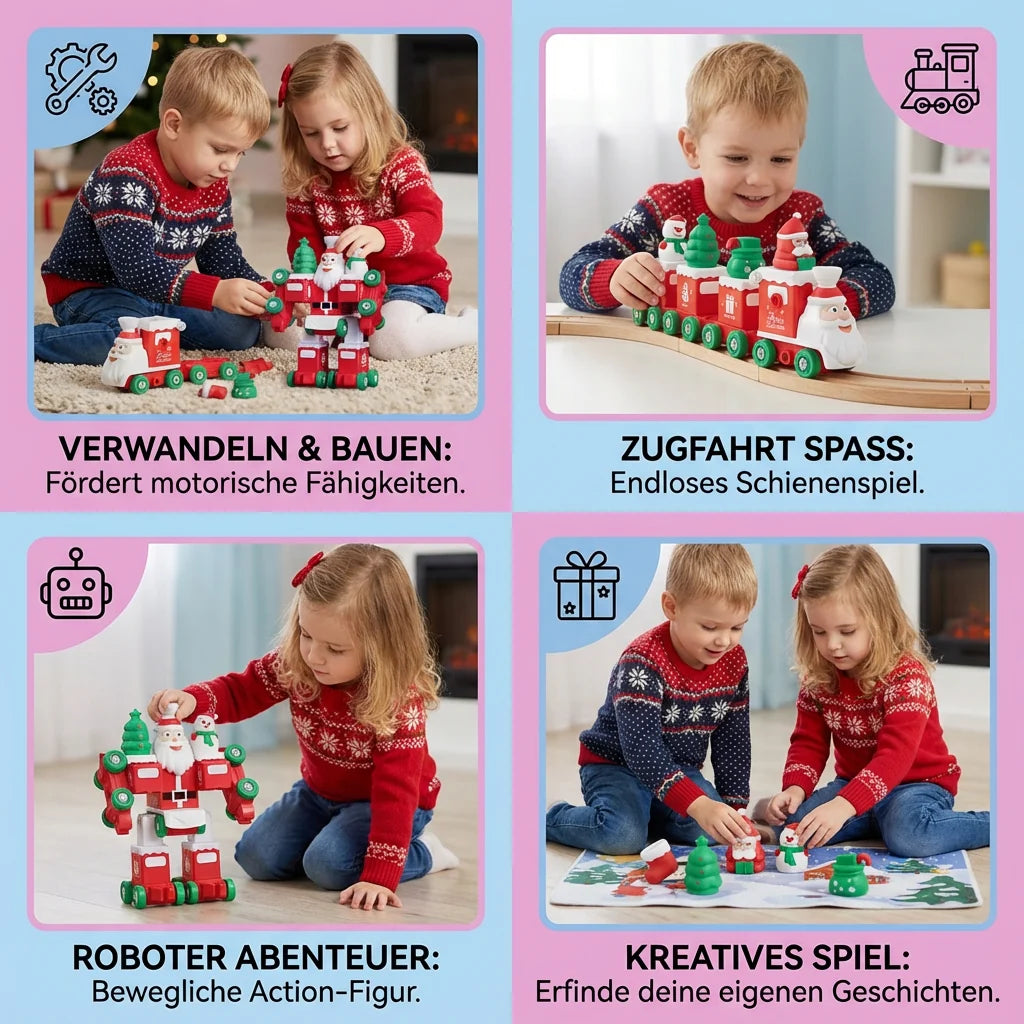 Transforming Train Toy Tool-Free 2-in-1 Glowing Lights & Glitter