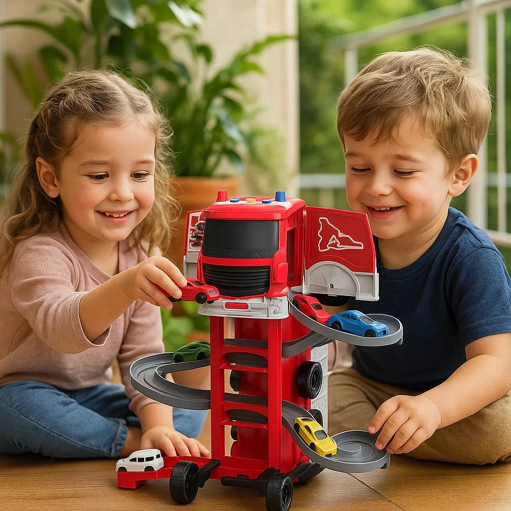 Transforming Truck Racetrack Tool-Free 2-in-1 Includes Six Cars