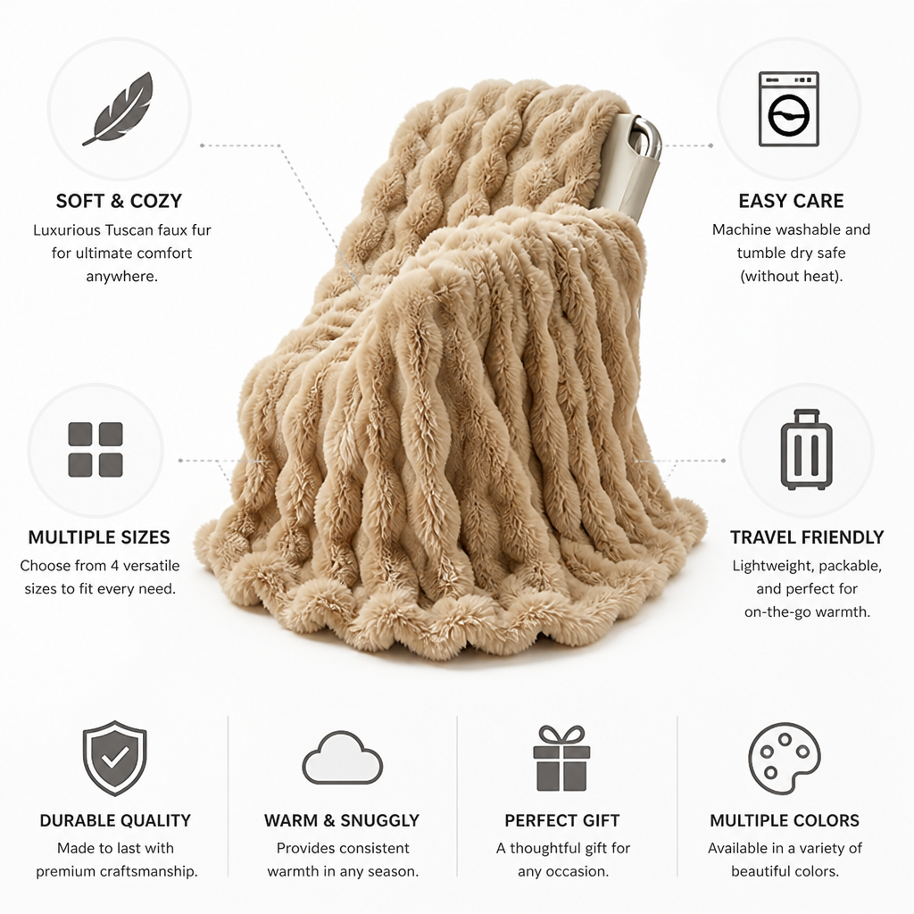Travel Blanket Soft Tuscan Faux Fur Machine Washable