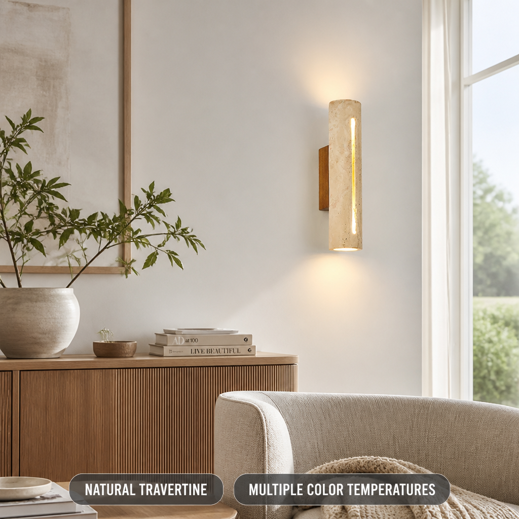 Travertine Wood LED Up-Down Wall Sconce