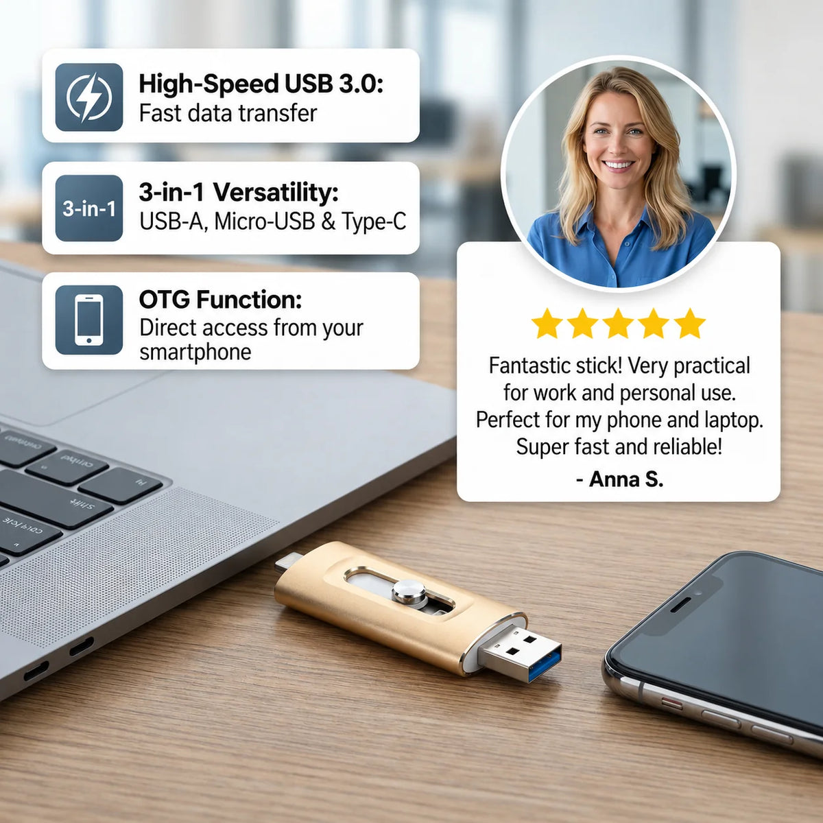 USB Flash Drive 3.0 & Type-C With OTG Adapter