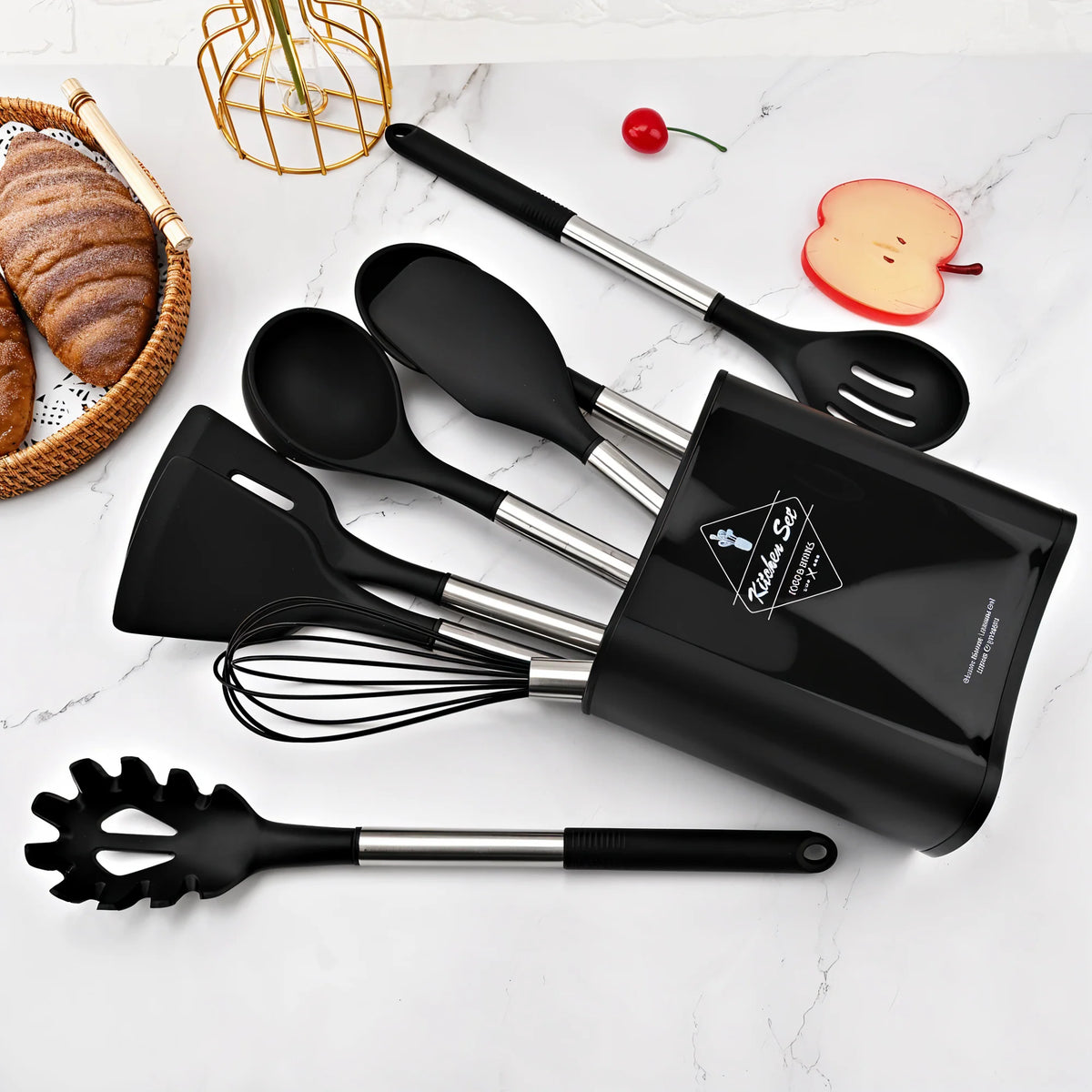 Utensil Set Silicone Heads & Stainless Steel Handles