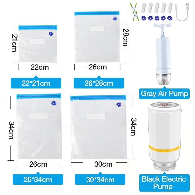Vacuum Bag Set Reusable Food-Safe Rechargeable Pump