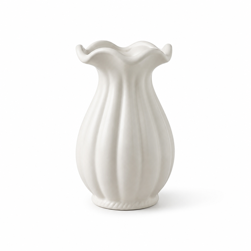 Vase Pleated Sculptural Matte Ceramic