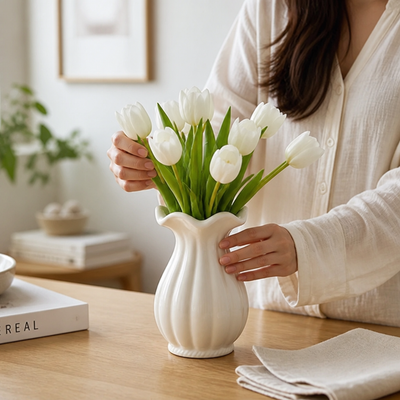 Vase Pleated Sculptural Matte Ceramic