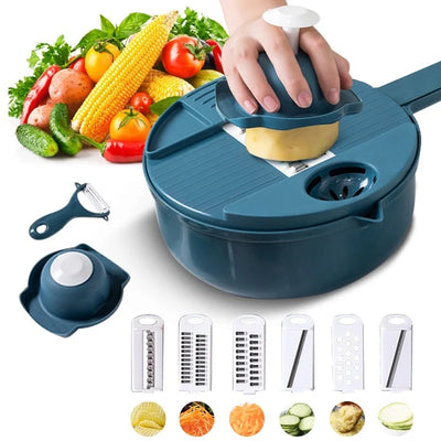 Vegetable Cutter Set 12-in-1 Stainless Steel Blades & Storage