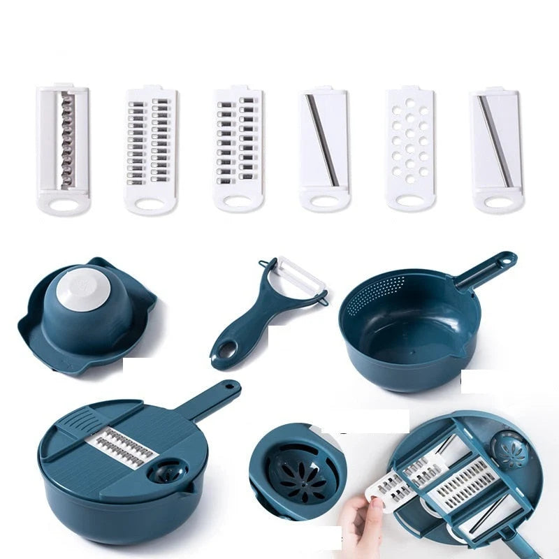 Vegetable Cutter Set 12-in-1 Stainless Steel Blades & Storage