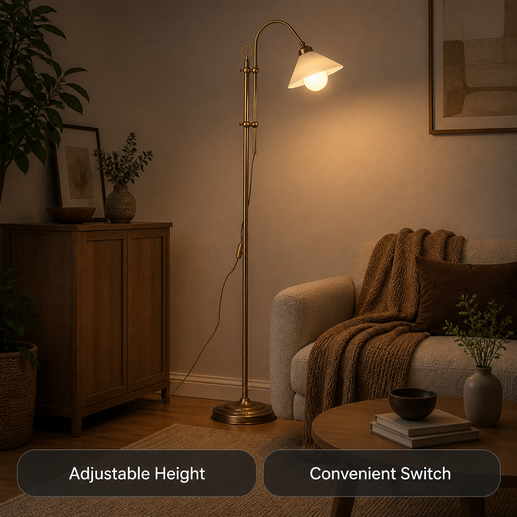Vintage Antique Brass Arc Floor Lamp