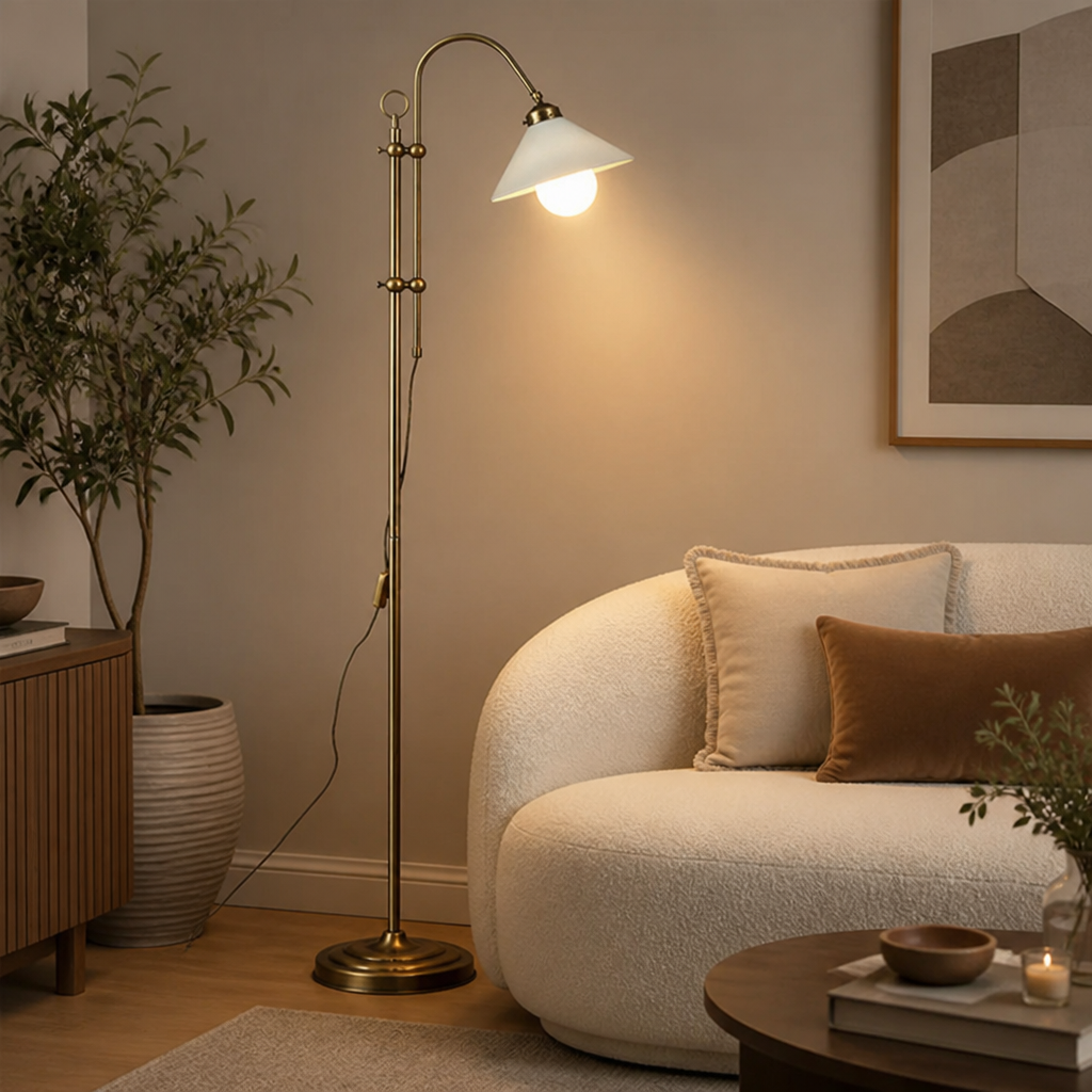 Vintage Antique Brass Arc Floor Lamp