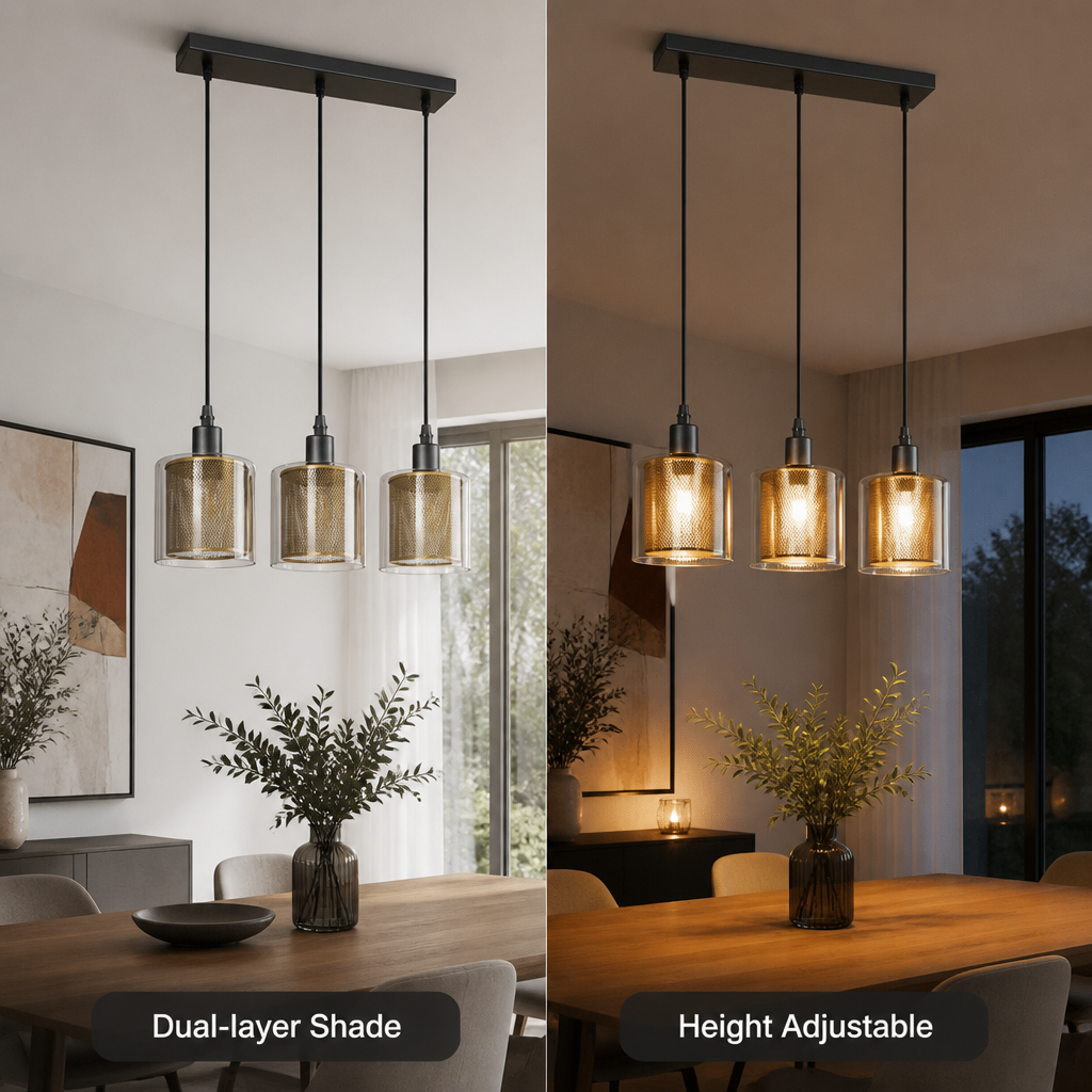 Vintage Black & Gold Double Shade Pendant Light