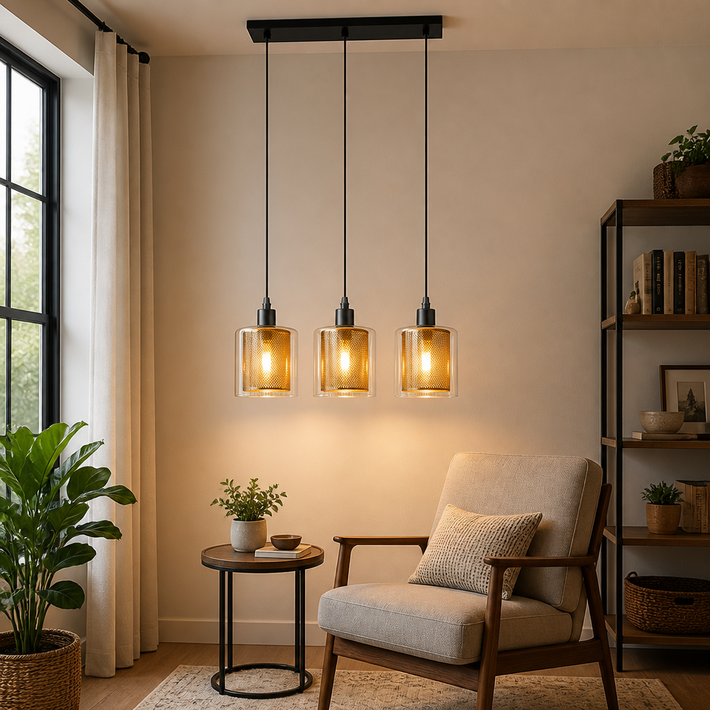 Vintage Black & Gold Double Shade Pendant Light