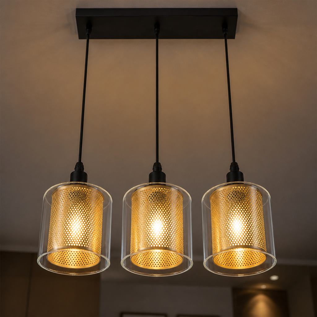 Vintage Black & Gold Double Shade Pendant Light