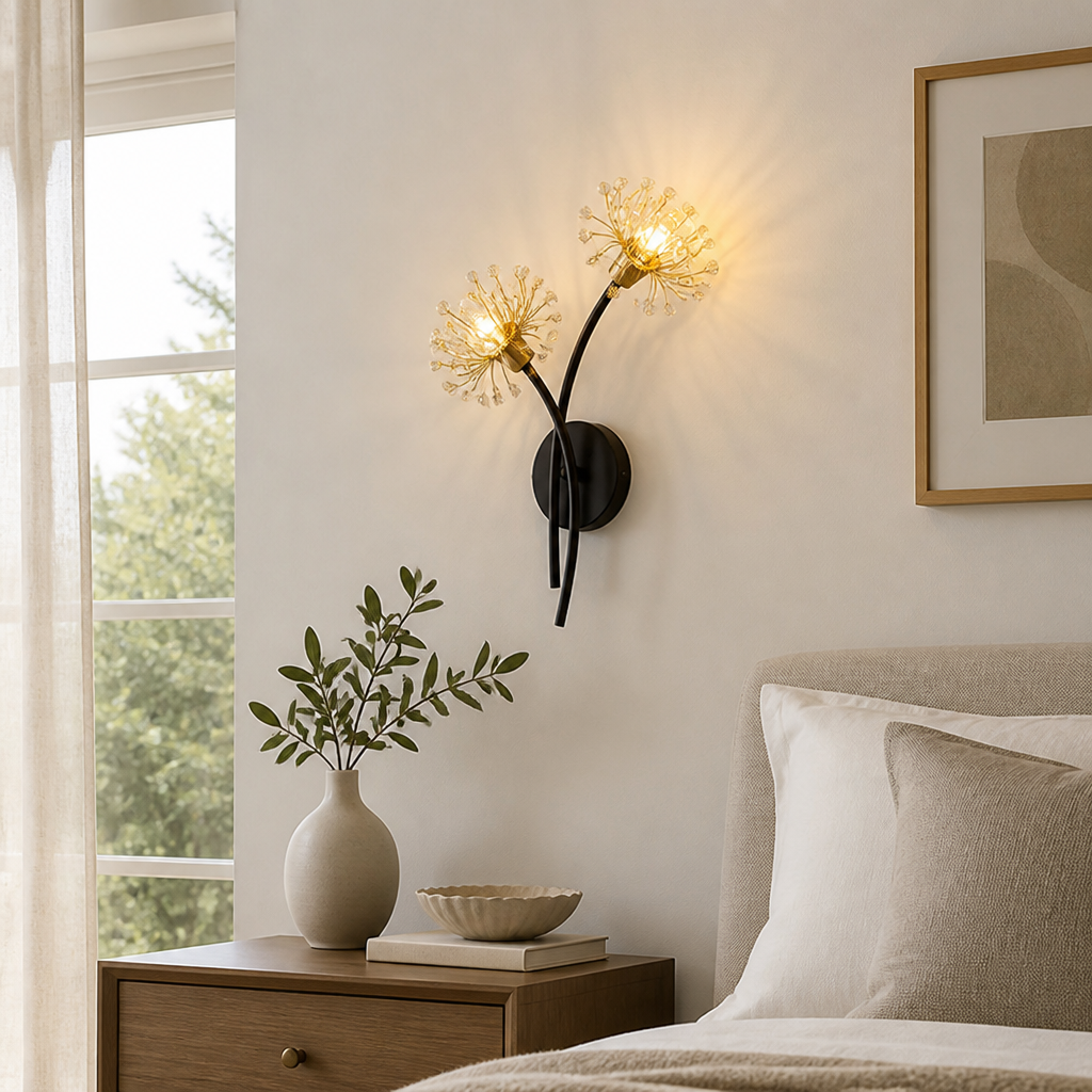 Vintage Black & Gold Floral Wall Sconce