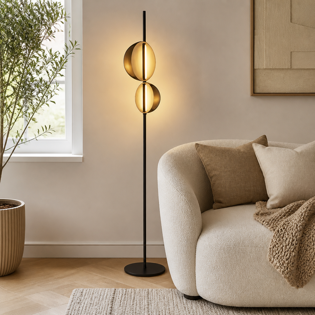 Vintage Black & Gold LED Double-Shade Floor Lamp